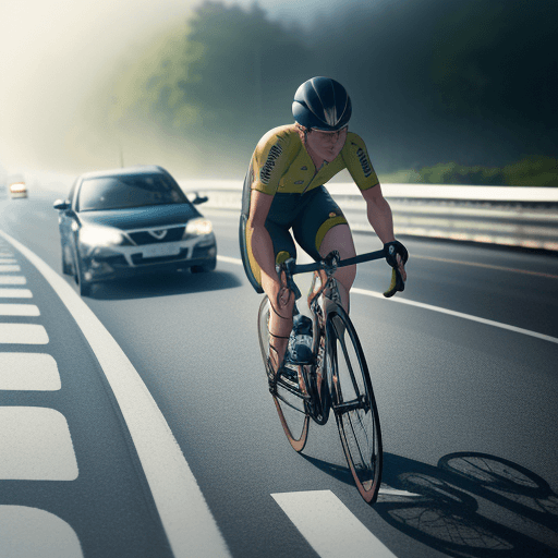 AI generated: cycling, on mountain roads, city roads, busy crawling, congested roads, high speed, foggy morning,re...