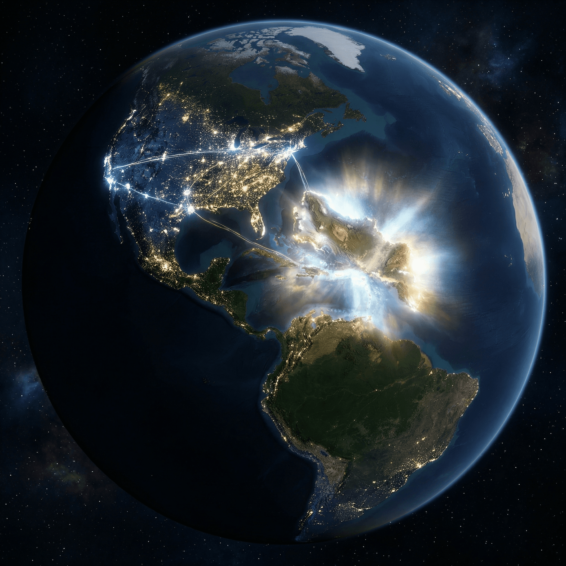 AI generated: Copy the reference images and create an orbital view of Earth from space, Western Hemisphere centere...