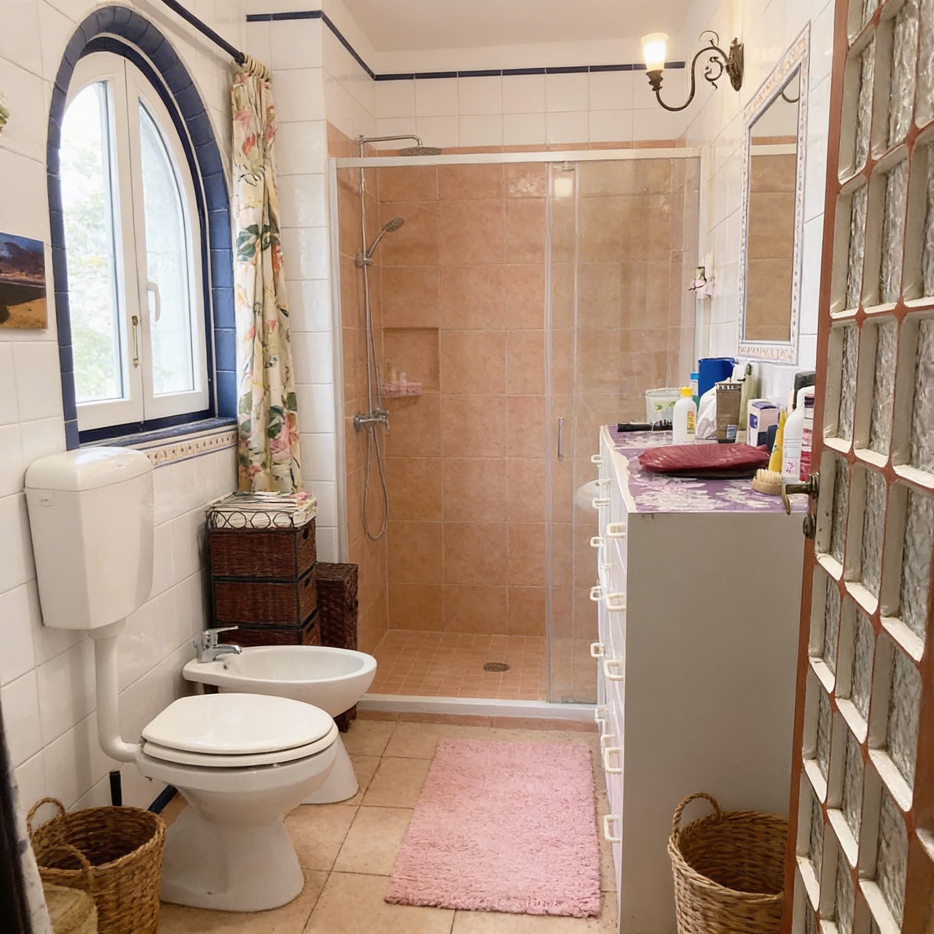 AI generated: Renovate this bathroom while keeping the original architecture and proportions. .Keep the exact prop...