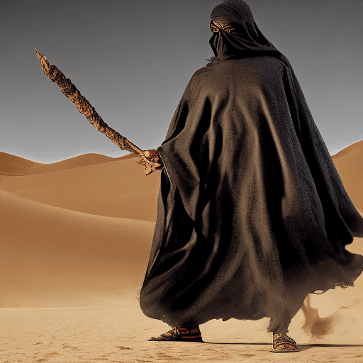 AI generated: A desert demon from hell, an Arab guardian of the dunes, scary, brutal, terrifying, fiery gaze, a my...