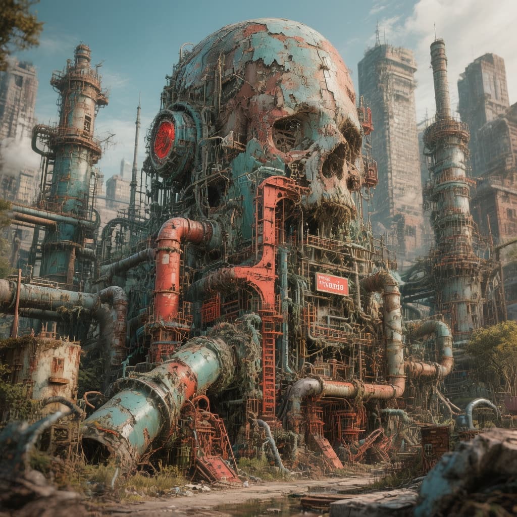 AI generated: 아시아 여성의 그림,정밀주의 예술 양식으로,세심한 설계,매우 상세한 삽화들,짙은 청록색과 붉은색,녹슨 잔해들,눈길을 끄는 태그들,플리커 --AR 1:2 --스타일라이즈 750 --...