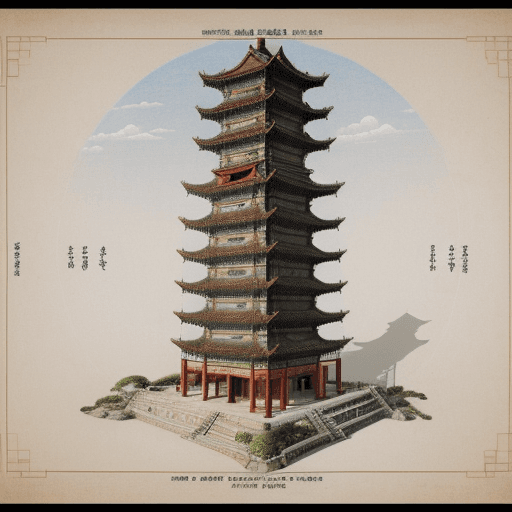 AI generated: A detailed crosssection of the ancient Chinese tower, showcasing its construction techniques and des...