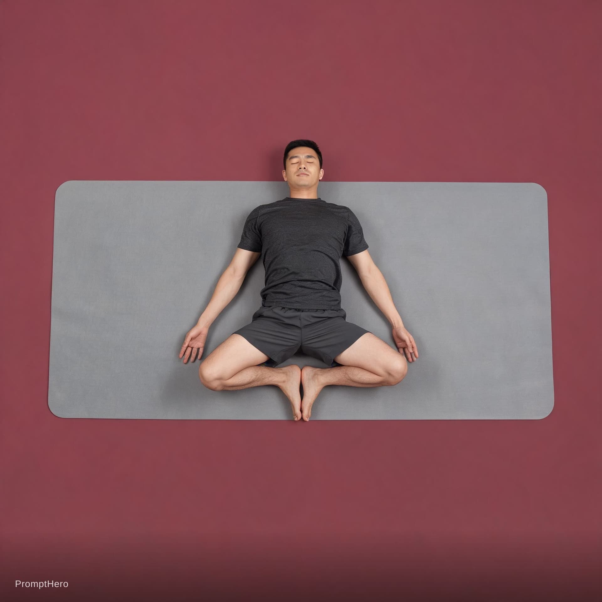 AI generated: Photo réaliste ultra détaillée d’un homme adulte allongé sur le dos sur un tapis de yoga, posture de...