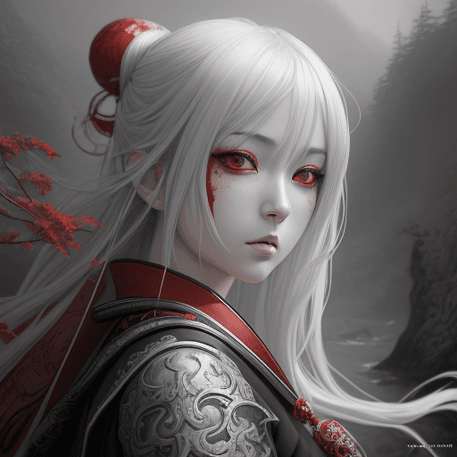 AI generated: painting, fantasy, japan, anime, in the style of realistic hyper-detailed rendering, dark white and ...