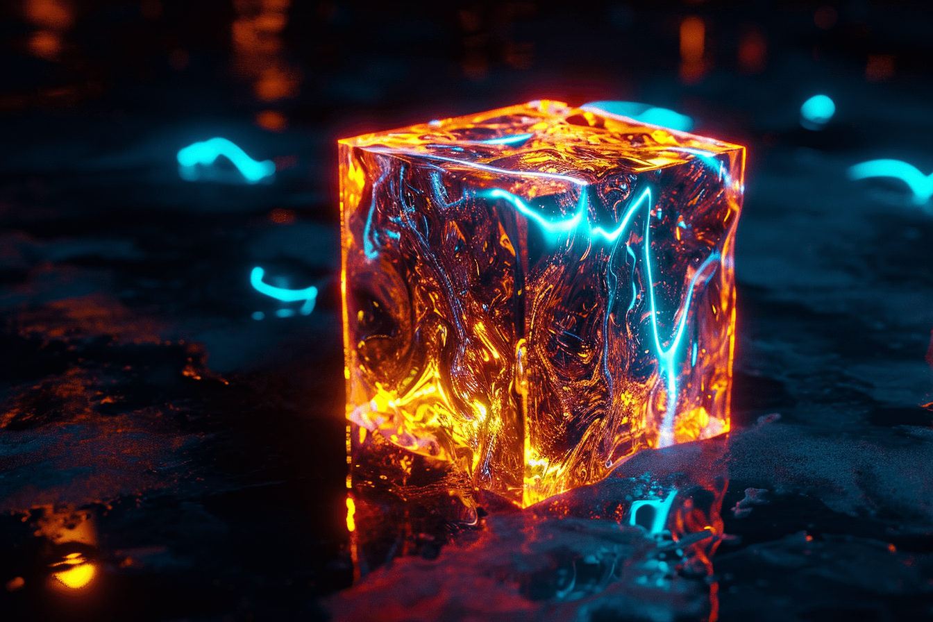 AI generated: Fractal Cube, Bioluminecent lines, itricate lighting, octane rendering --ar 3:2 --v 6