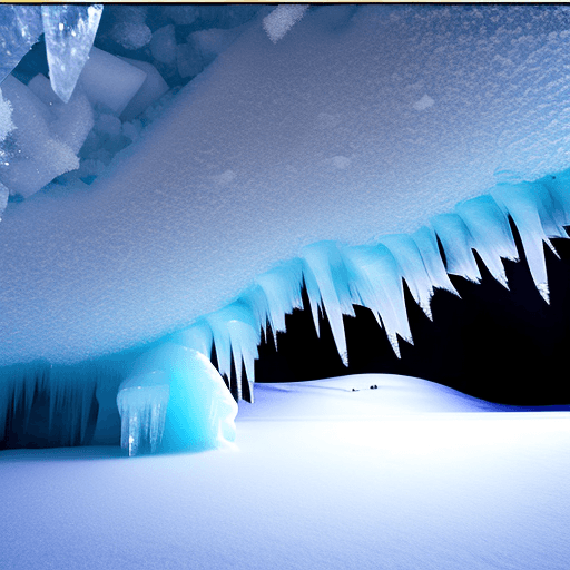 AI generated: snow storm in an ice cave.
ice crystals falling to the ground.
flat barren horizon.
Style: impressio...