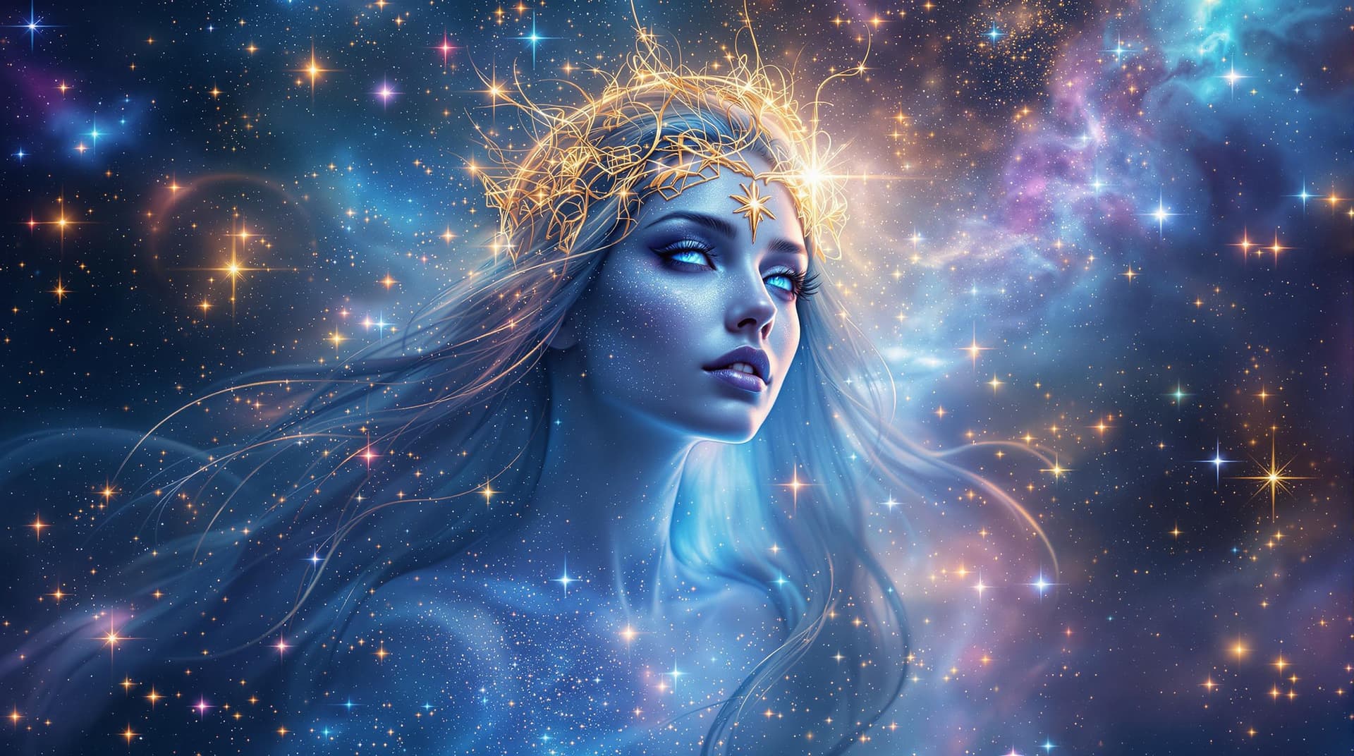 AI generated:  Image is a digital fantasy artwork featuring an ethereal complete view of a woman with sea colors e...