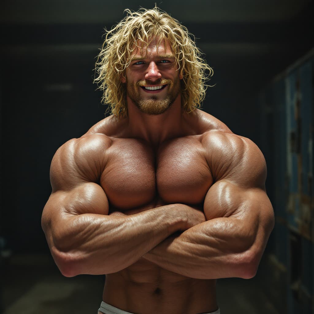 AI generated: Full body big feet, Logan paul, smiling, arms folded, standing in locker room, huge bare feet, curly...