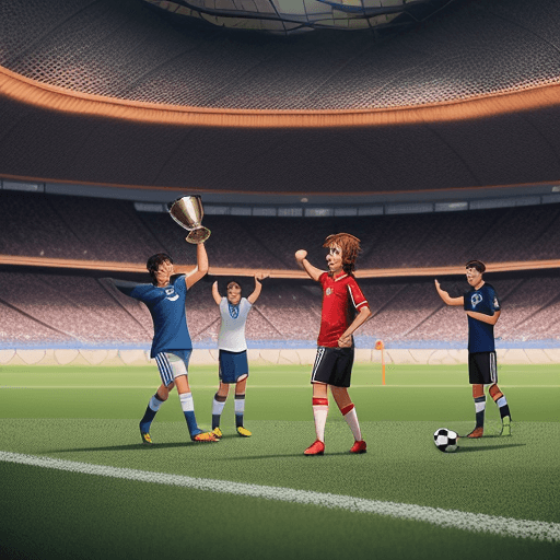 AI generated: a soccer player blind football raises the cup at the stadium