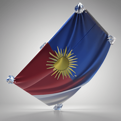 AI generated: In a white background with a reflective surface, a 3D Malaysian flag is prominently displayed. The f...