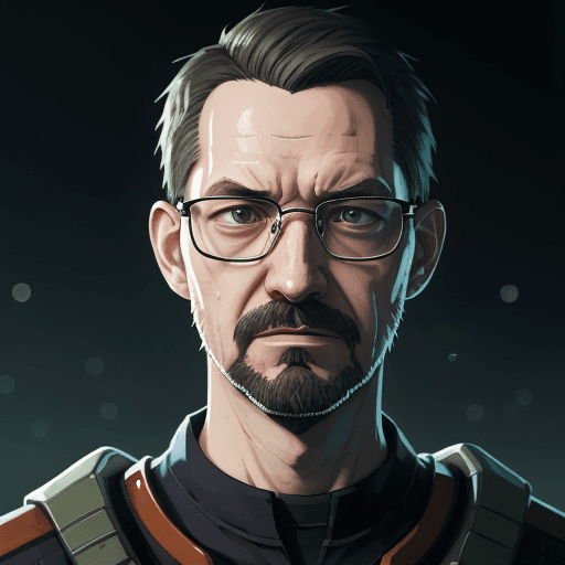 AI generated: High quality portrait of Gordon Freeman from HL2. Art by Makoto Shinkai, Crunchyroll, pixiv, danboor...