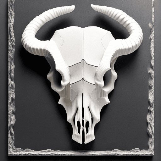 AI generated: white 3d relief of rams skull on blackboard, no shadows, smooth, no boarder, 8k