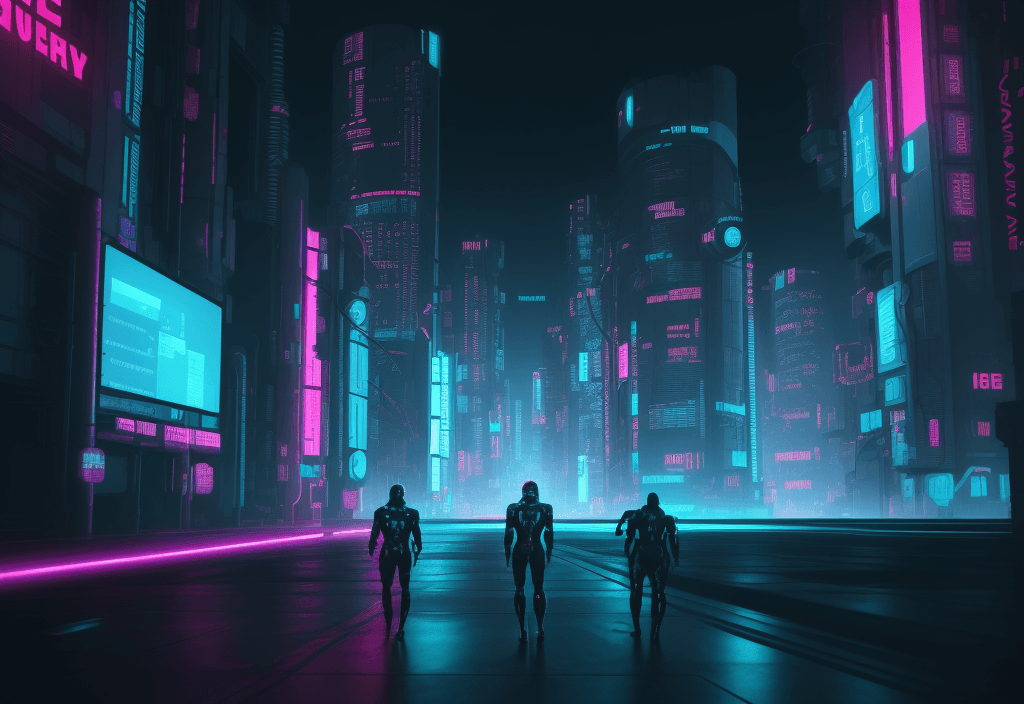 AI generated: wallpaper for windows 10 futuristic with warm colors and neon lights cyberpunk type, if not include ...
