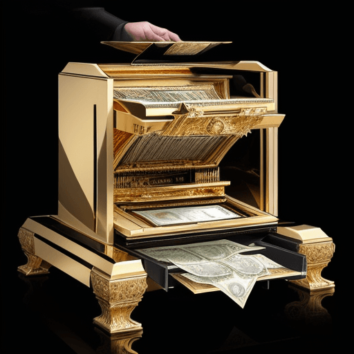 AI generated: A luxurious, gold-plated money-counting machine with intricate details and a high-end finish. The ma...