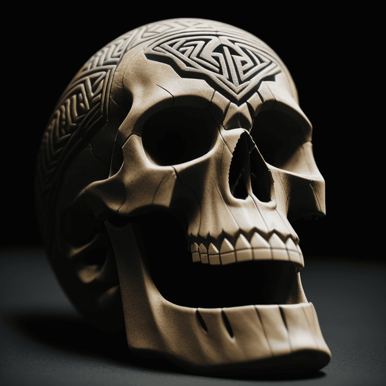 AI generated: Maori carved skull photographic cinematic