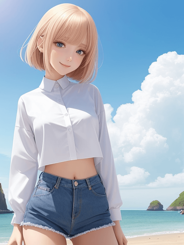 AI generated: Beautiful young girl. Slim body. It stands on the seashore. In full growth. Dynamic pose. A fantasti...