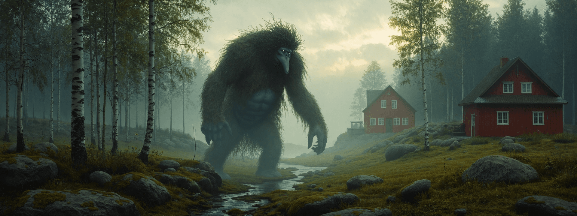 AI generated:  Dark fantasy oil painting inspired by traditional Nordic folklore and the style of 19th-century Sca...