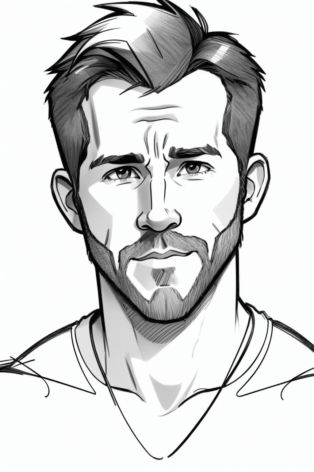 AI generated: Ryan Reynolds (2d, pencil sketch, crisp edges, bold cartoon-style outlines:1.4)