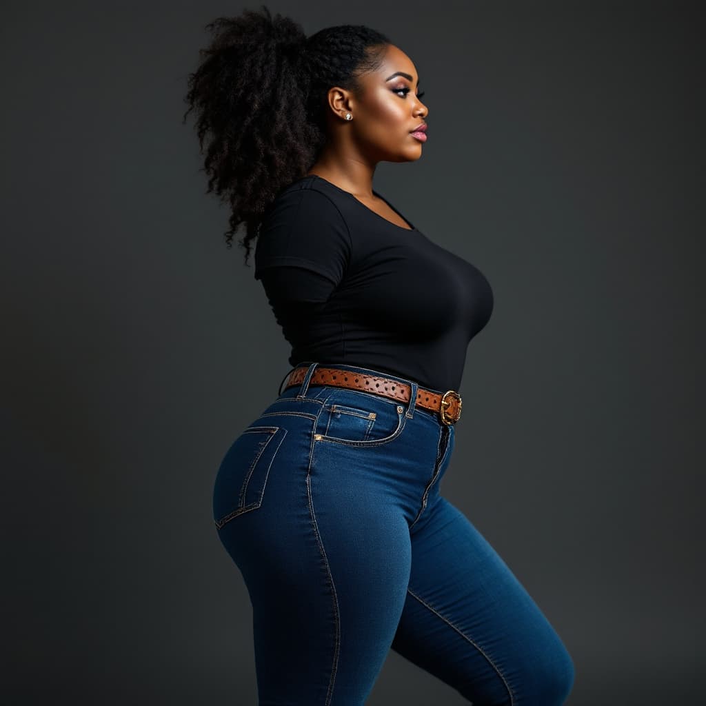AI generated: Generate the perfect image of a beautiful black slim thick woman with wide hips wearing a mid-length...