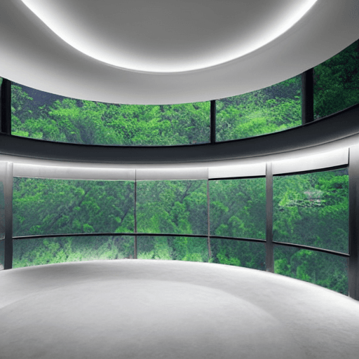 AI generated: clean futuristic curved underground zen room for meditation, organically shaped interior design, pea...