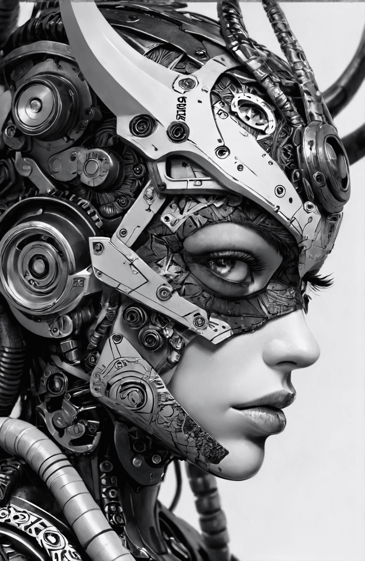 AI generated: Zentangle (magazine cover), mechanical angel, mech, highly detailed, metal gear solid art style, dem...