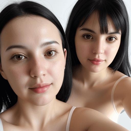 AI generated: Selfie of a  with white skin and black hair, a normal shooting angle, a light background, there will...