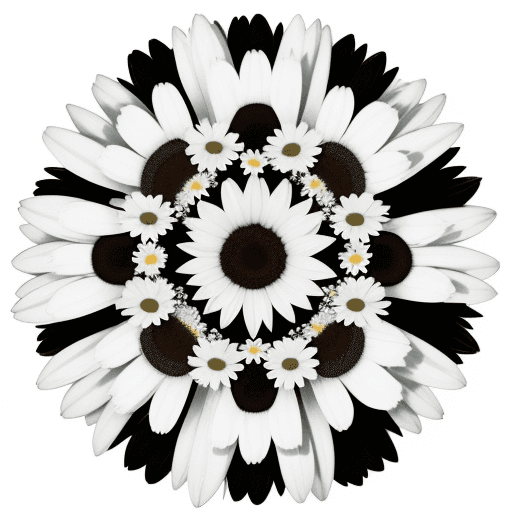 AI generated: This is a picture, it has a white background and black daisies on it, these daisies are all over the...