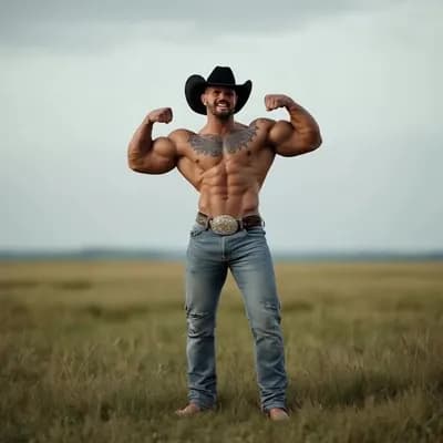 AI generated video: Flexing both biceps and acting cocky