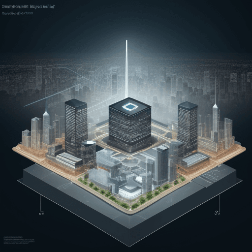 AI generated: The concept of a smart building or digital city, a graphic of buildings combined with binary code

