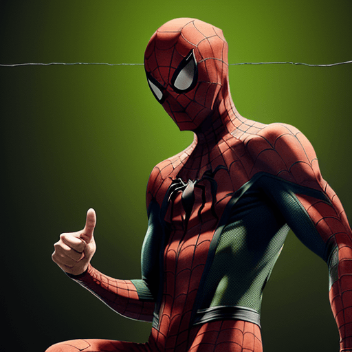 AI generated: EMINEM IN a red,yellow,green spider-man  suit 