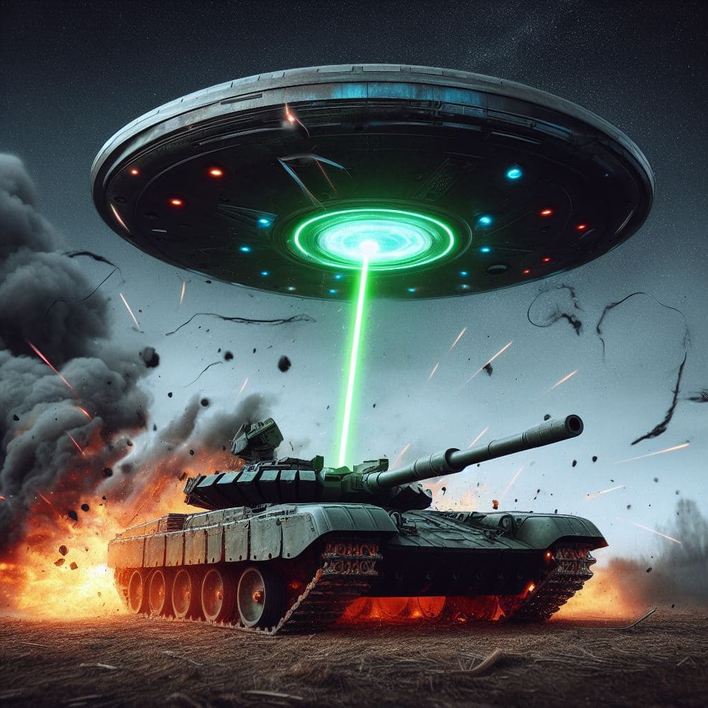 AI generated: UFO attacks russian tank