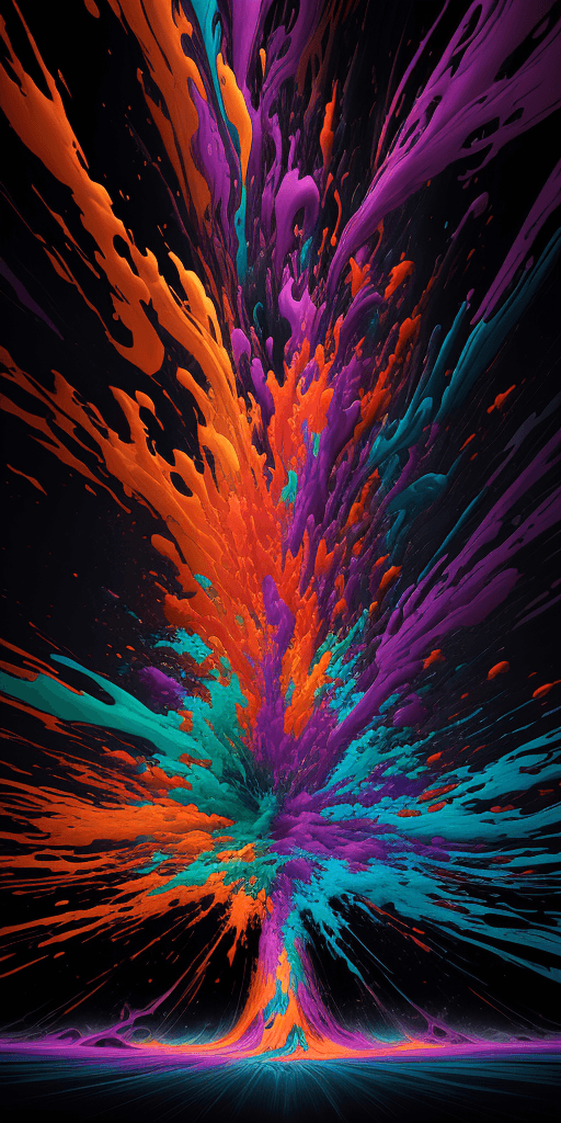 AI generated: abstract digital art piece showing a lone figure falling into an explosion of vibrant colors, with s...