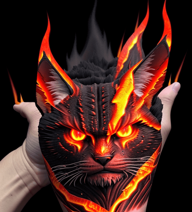 AI generated: magma inside a beast cats veins and glowing made of lava epic flames  sulfur sparks ghothic detailed...