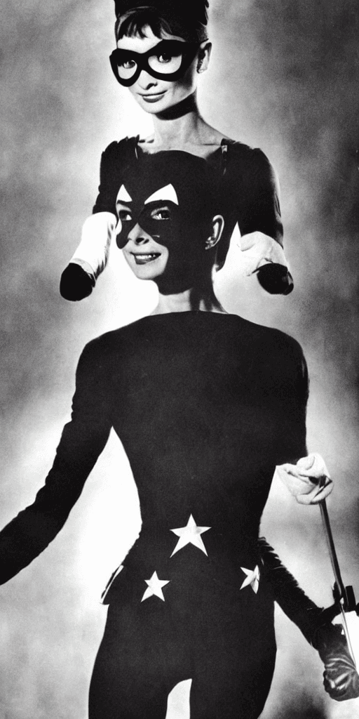 AI generated: Audrey Hepburn, (as captain america),