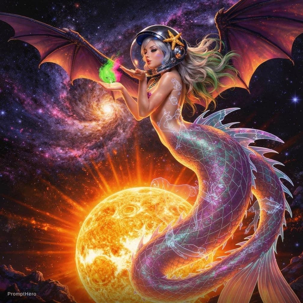 AI generated: Hyper‑realistic, cinematic fantasy sci‑fi scene in deep outer space: a vast spiral galaxy of vivid p...