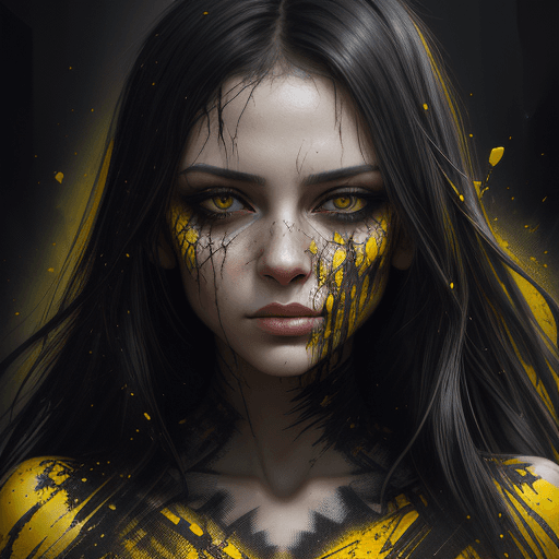 AI generated: epic digital portrait, in the style of black and yellow, cracked, intricate details, high quality, c...