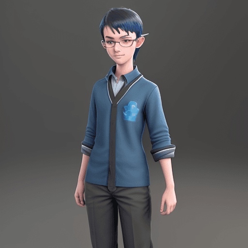 AI generated: an avatar of a young 15 year old student standing full length, 3d animation, 4k, 8k, happy, studious...