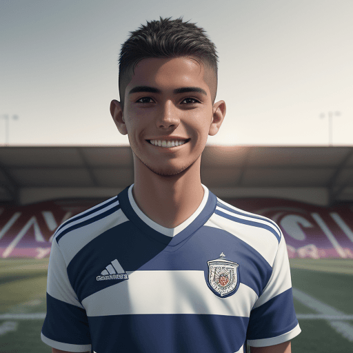 AI generated: pere Guadalupe U.D. soccer player, dressed in guadalupe´s team soccer uniform, soccer ball, smiling,...