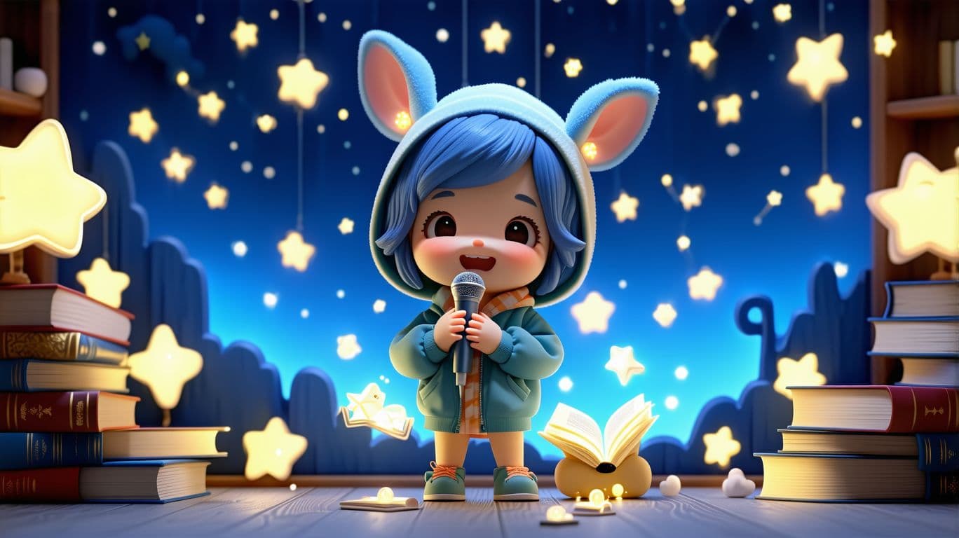 AI generated: ChaChu_Rhymes YouTube profile photo with a central cartoon character holding a microphone, wearing a...