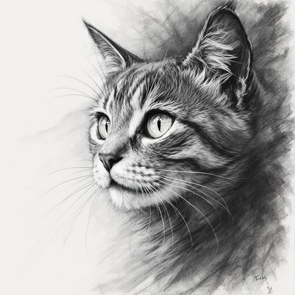 AI generated: Cat, charismatic, charcoal sketch