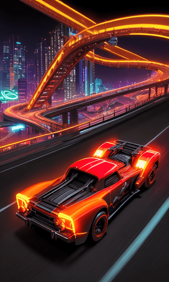 AI generated: "An action-packed scene of a sleek, Hotwheels speeding through a gravity-defying loop track. The car...