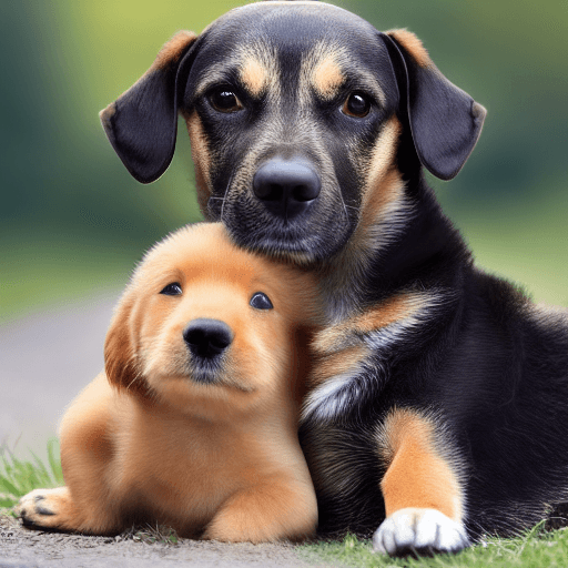 AI generated: SHOW IMAGE OF A DOG WITH A PUPPY
