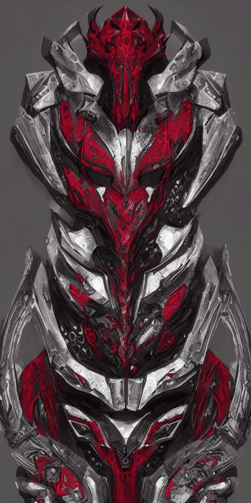 AI generated: full of gray metal bib on the white background, with a floral relief, in a black and red style,very ...