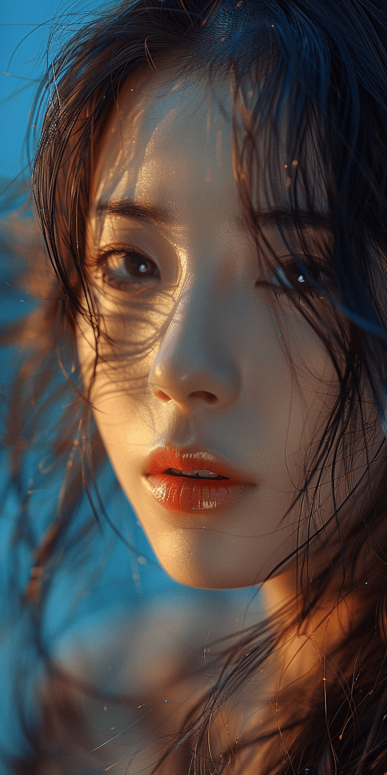 AI generated: A beautiful Korean woman with long hair, very detailed closeup of her face and lips, in an ethereal ...