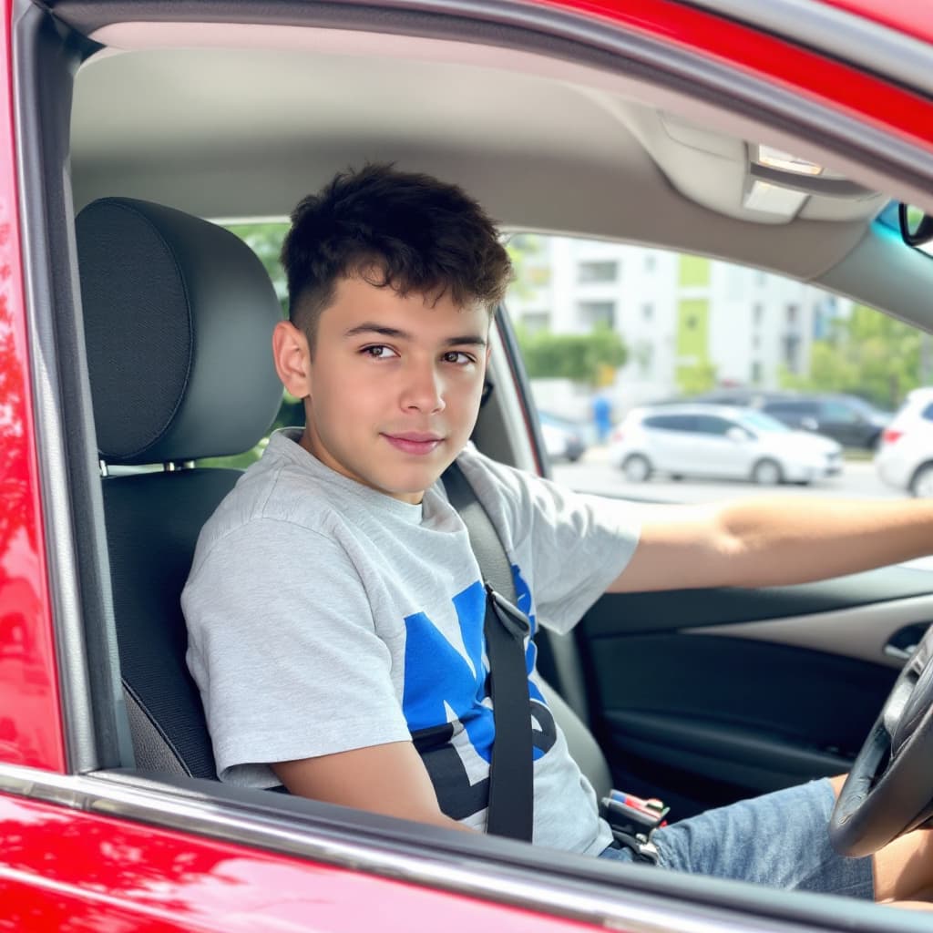 AI generated: A boy in car