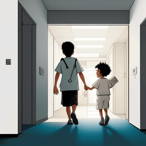 AI generated: illustration of a kid going out of the hospital