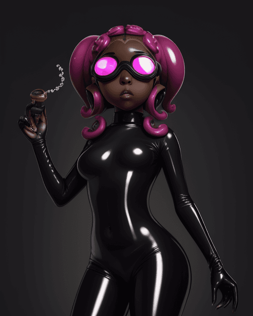 AI generated: Octoling, hypnosis, dark skin, latex, goggles, female