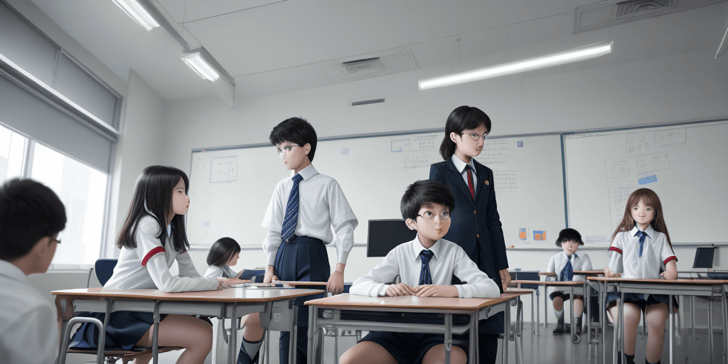 AI generated: Create a banner , should have a STEM, AI, Robot, and smart classroom theme. a boy and a girl, wear s...
