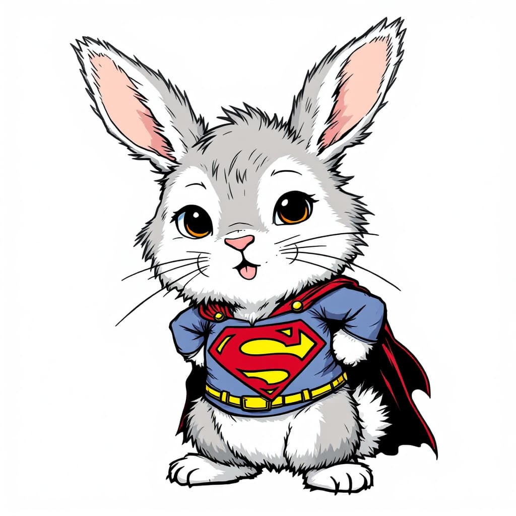 AI generated: A bunny wearing super man outfit 