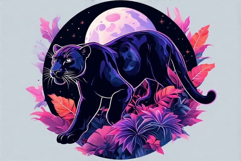 AI generated: a silhouette design of a black panther, moonlight design, t- shirt art, 3D vector art, cute and quir...